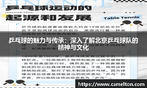 乒乓球的魅力与传承：深入了解北京乒乓球队的精神与文化