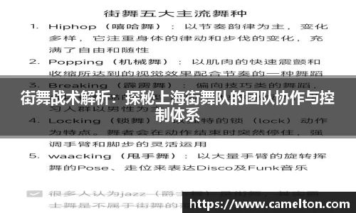 街舞战术解析：探秘上海街舞队的团队协作与控制体系